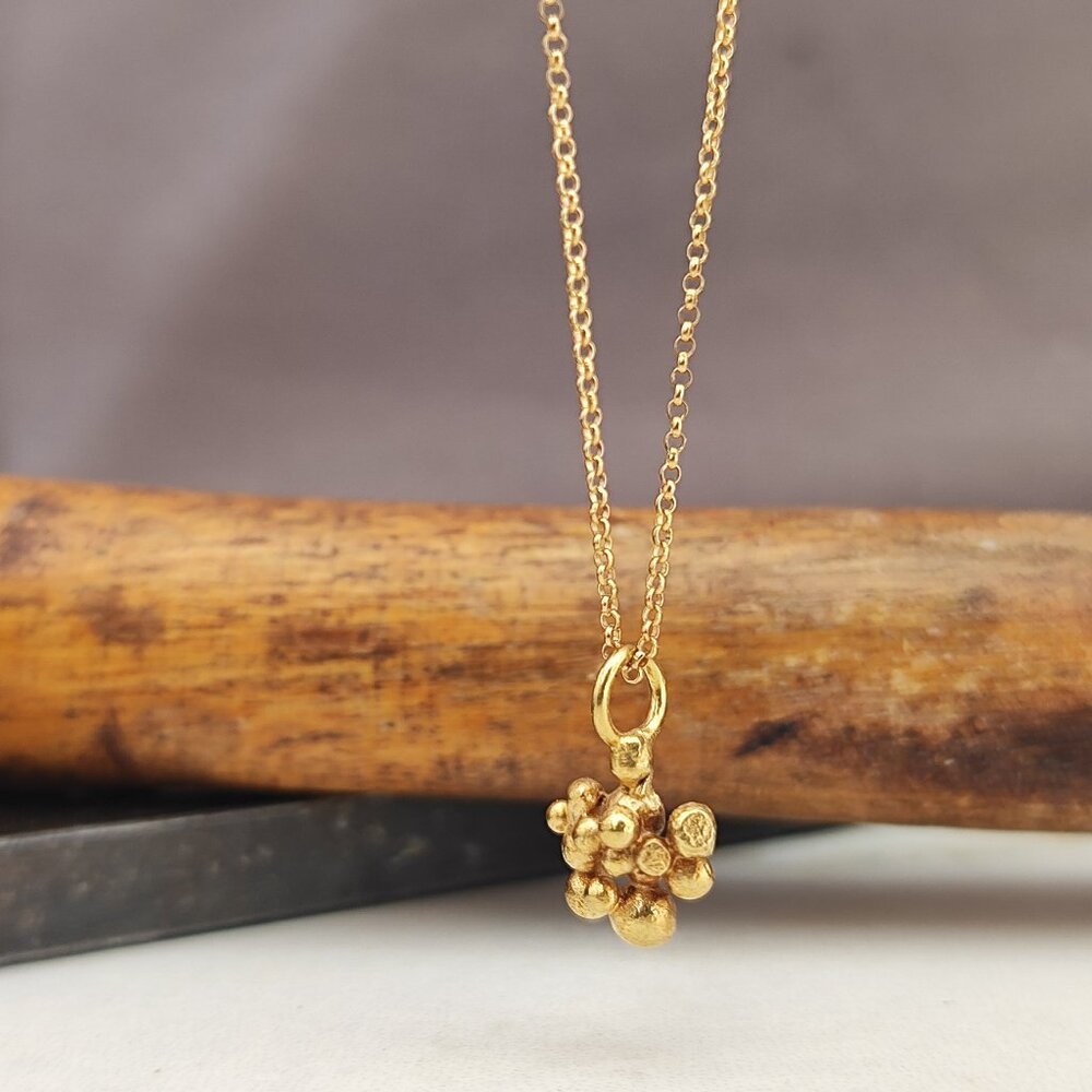 Gold necklace. 14 karat yellow gold ball necklace. One of a kind, handmade.